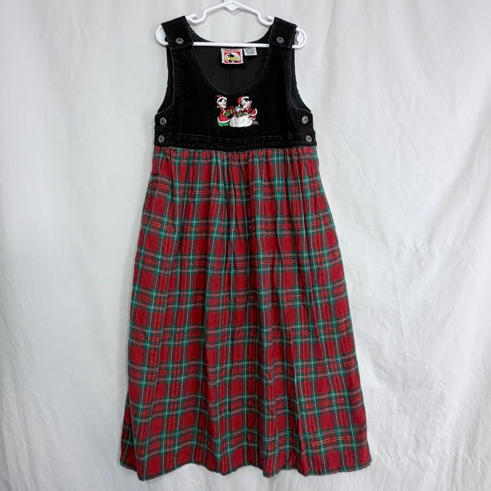 Vintage Disney Mickey Minnie Christmas Dress Plaid‎ Jumper Girls 6-8